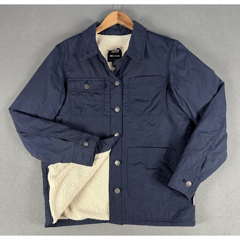 Outdoor Research Chore Jacket Womens Small Navy Blue Sherpa Lined Insulated Barn